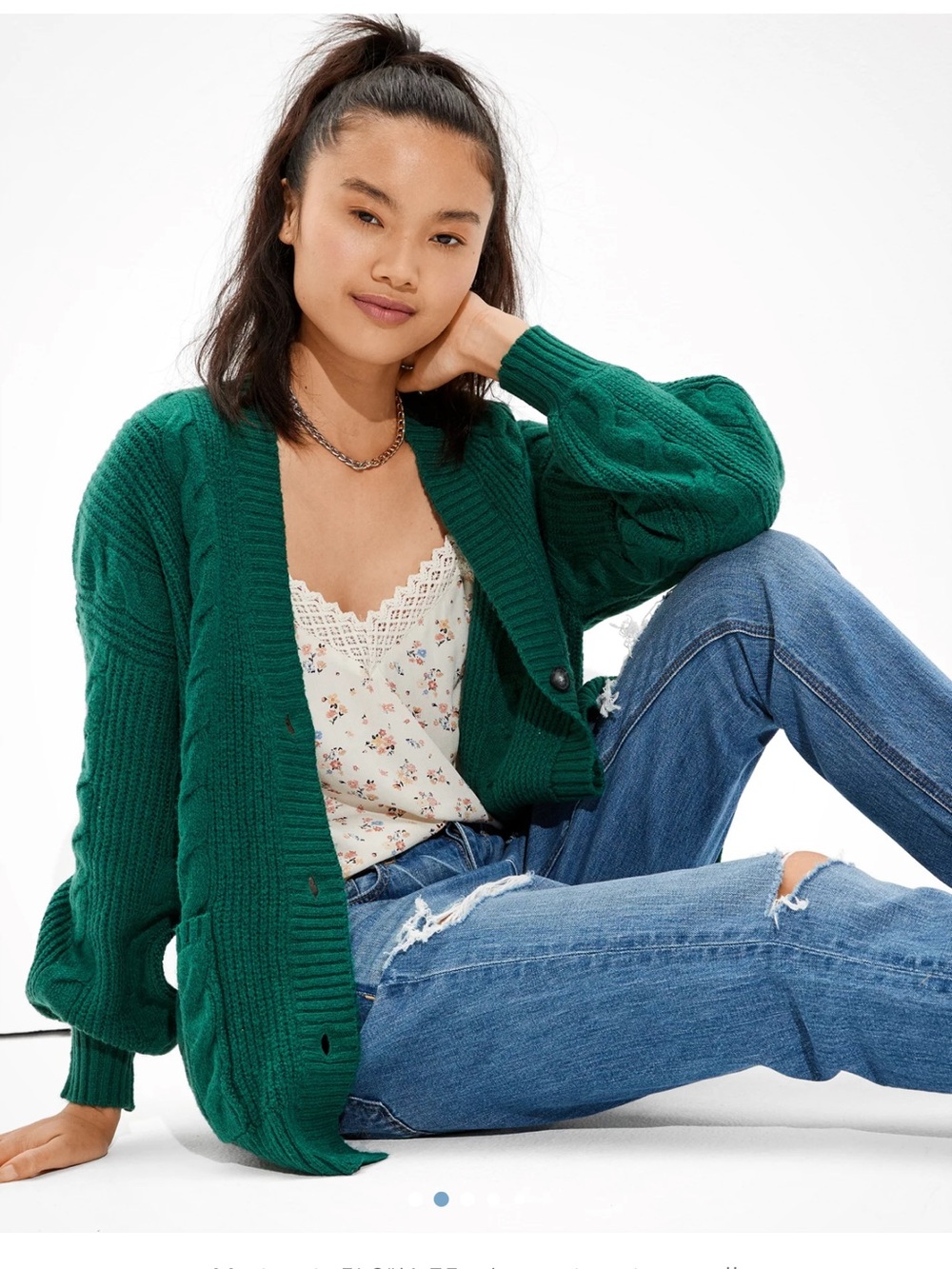 American Eagle Cable Knit Button Cardigan